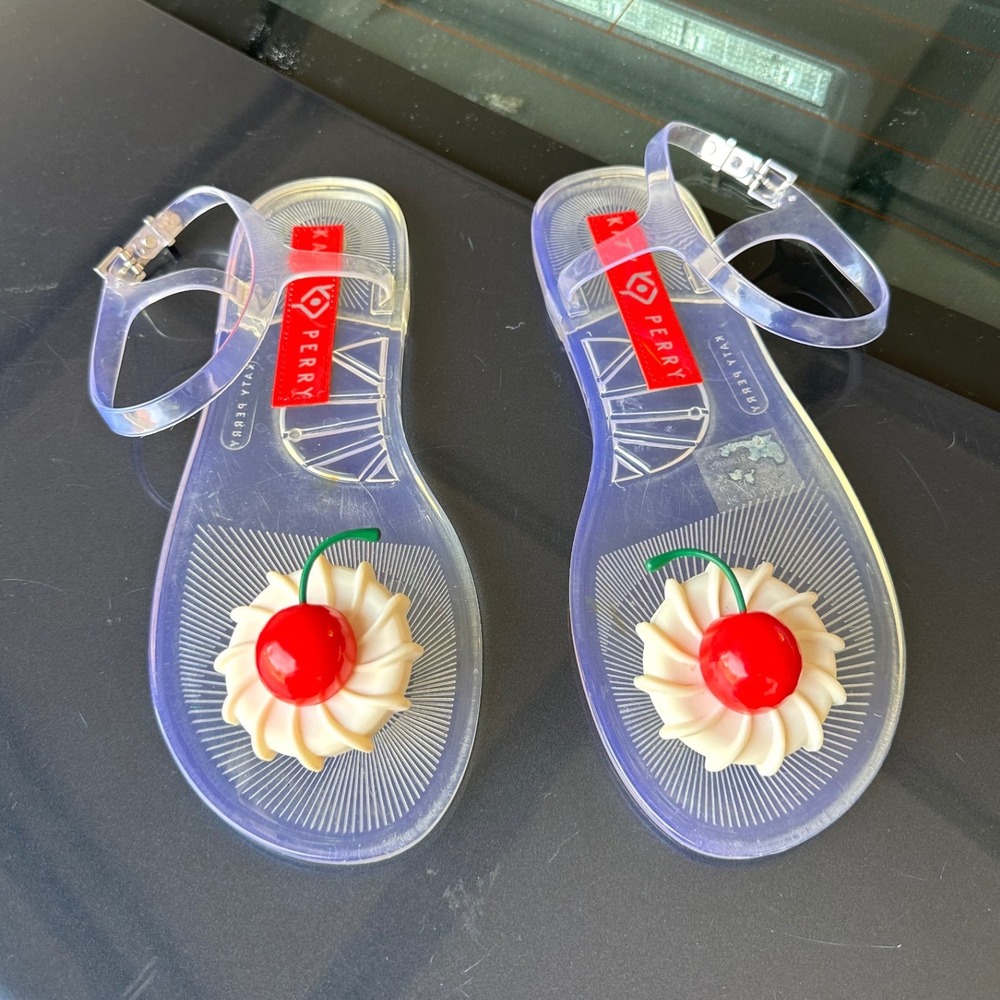Katy Perry The Geli Clear PVC Jelly Sandals Cherry Red Women's Size 9 Shoes - Picture 13 of 13